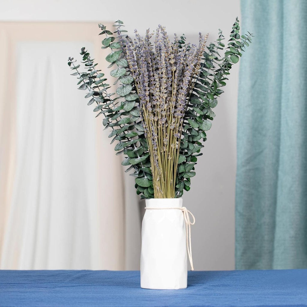 Mixed Dried Eucalyptus Stems with Lavender Flowers Bundle for Shower, 17'' Natural Eucalyptus Leaves Branches Hanging Shower Plant for SPA Home Fragrance Bathroom Table Vase Decor, 2 Pack