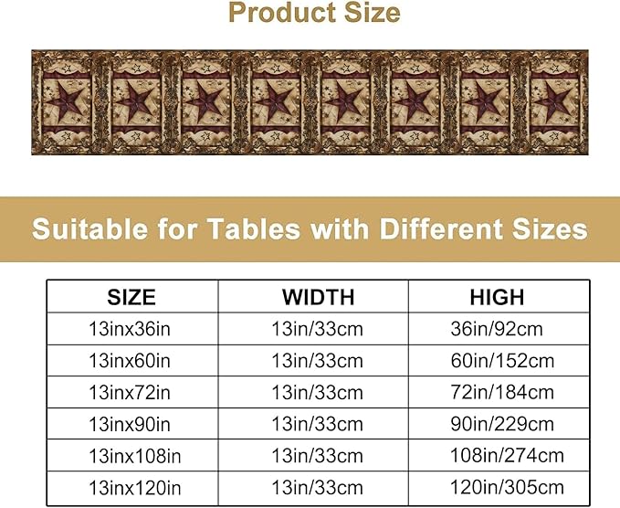 Wild West Table Runner, Rustic Farmhouse Texas Star Vintage Rodeo Cowboy Old Sign Wild West Print Pattern for Home Kitchen Table Decor Dining Coffee Room Garden Party Decor 13x72in