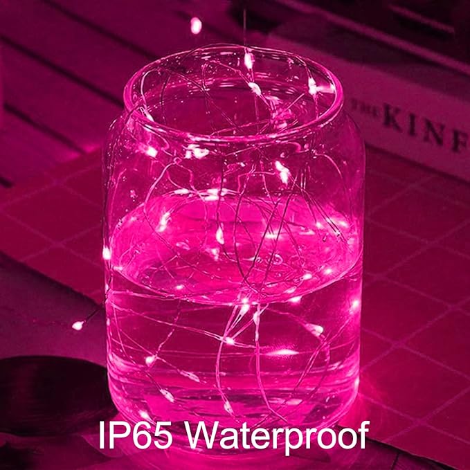16 Pack 30 Led Fairy Lights Battery Operated String Lights 10 Feet Waterproof Twinkle Lights Mason Jar Lights Silver Wire Firefly Lights for Pink