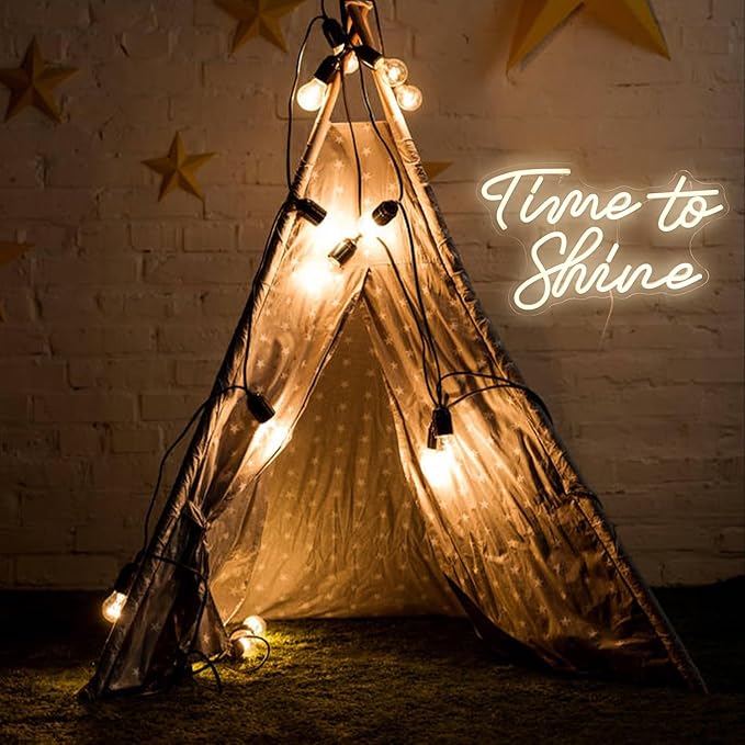 Time To Shine Neon Sign Warm White Led Sign Neon Lights for Lover Dimmable Letter Light Up Sign USB Powered with Switch Neon Signs for Bedroom Wall Decor Party Wedding Church（16.5’’X10.2’’）