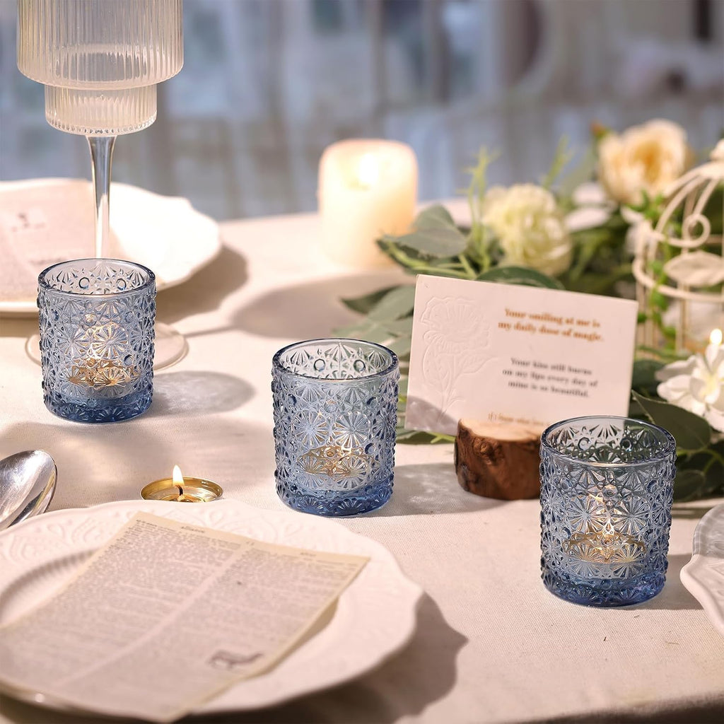 Lanttu 12 Pack Blue Votive Candle Holders 2.2"*2.6" Tealight Candle Holder | for Wedding Table Centerpieces, Birthday Parties, Home Decor, Blue Bridal Shower and Holiday Decorations