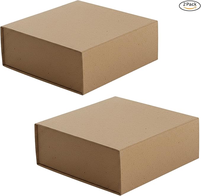 CECOBOX - Gift Boxes with Lids for Presents 6"x6"x2.75" - Matte, Collapsible Magnetic Closure Gift Box - Groomsmen & Bridesmaid Proposal Boxes, Wedding, PR, Birthdays, Holidays (Kraft)