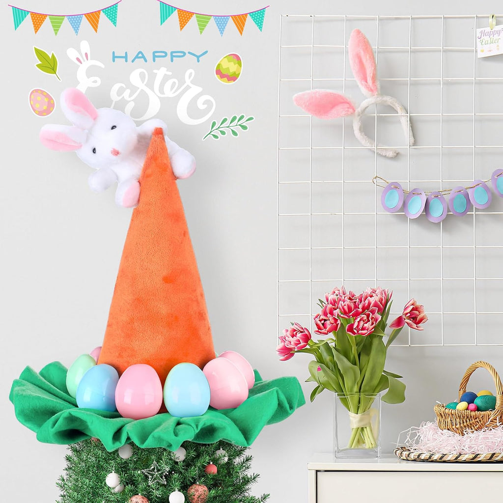 Easter Tree Topper Hat with Bunny Ears Decoration with Bow Carrot Trees Topper Decorations Ornaments for Easter Spring Outdoor Indoor Home Decorative Party Supplies(Carrot)