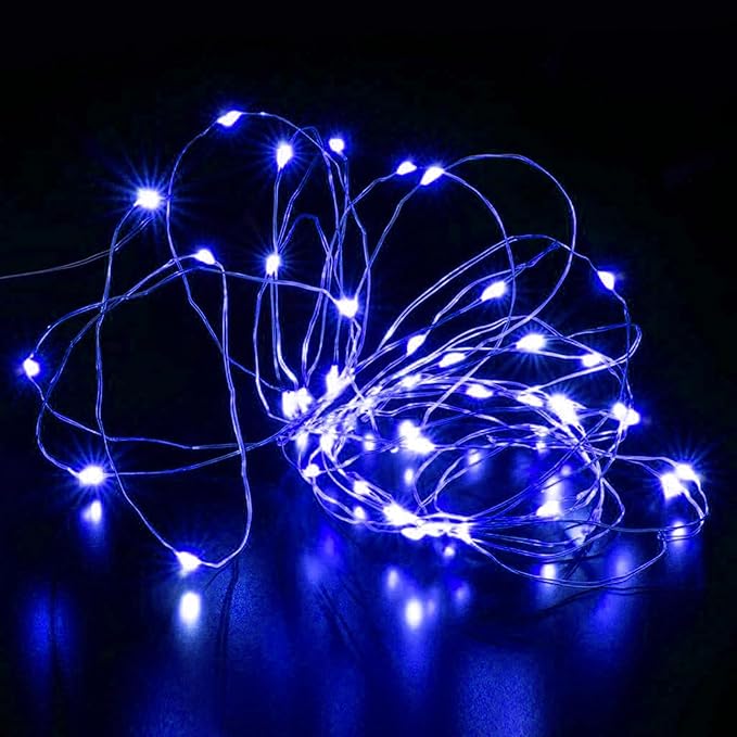 Aogist 24 Pack Fairy Lights 3 Modes 7ft 20 LED Waterproof,Battery Operated Silver Wire Firefly Starry Moon Mini String Lights for Mason Jars Christmas DIY Crafts Wedding Party Bedroom,Blue