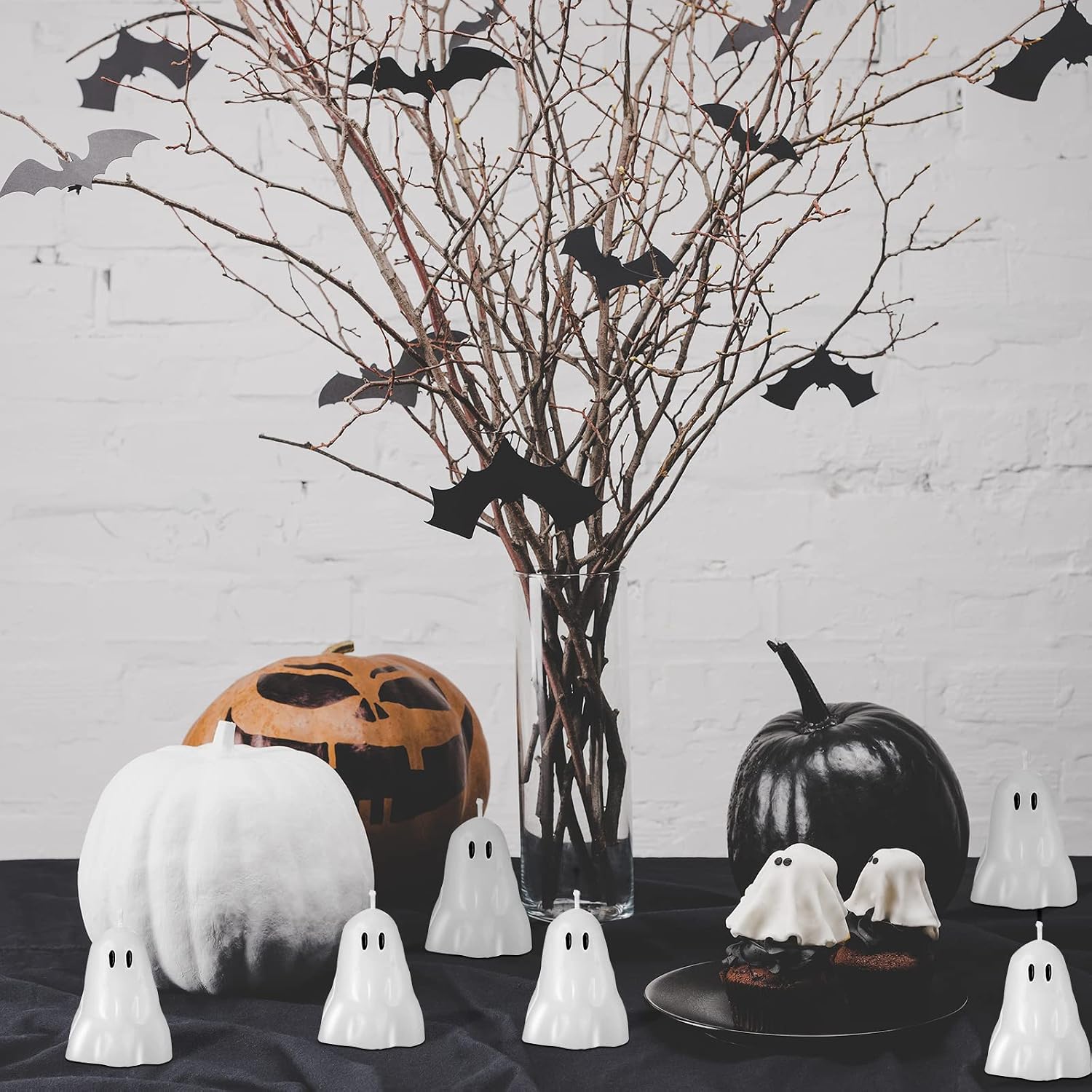 Jutom 10 Pcs Halloween Ghost Candles White Burning Candles Soy Wax for Halloween Home Table Party Decorations(Classic)