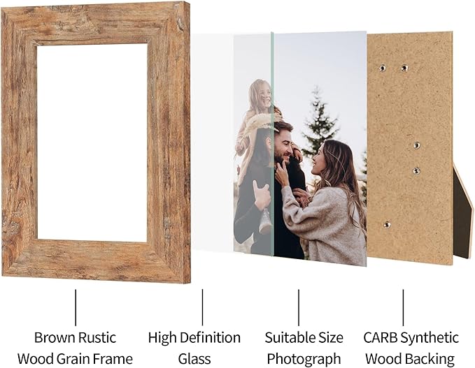 5x7 Picture Frame Set of 4 with High Definition Real Glass, Mixed Color Wood Photo Frames for Desktop Display and Wall Mounting