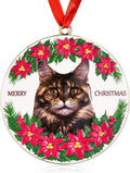 Maine Coon Christmas Ornament, 3D Metal Xmas Gifts for Maine Coon Lovers | Round Cute Hanging Xmas Cat Ornament for Tree Holiday Decoration, Ideal Holiday Maine Coon Gifts for Family Friends
