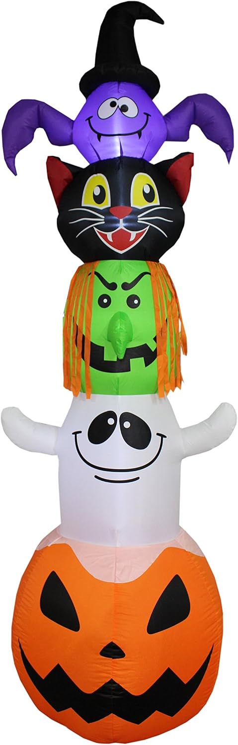 8 ft halloween inflatable stacked bat, black cat, main product view