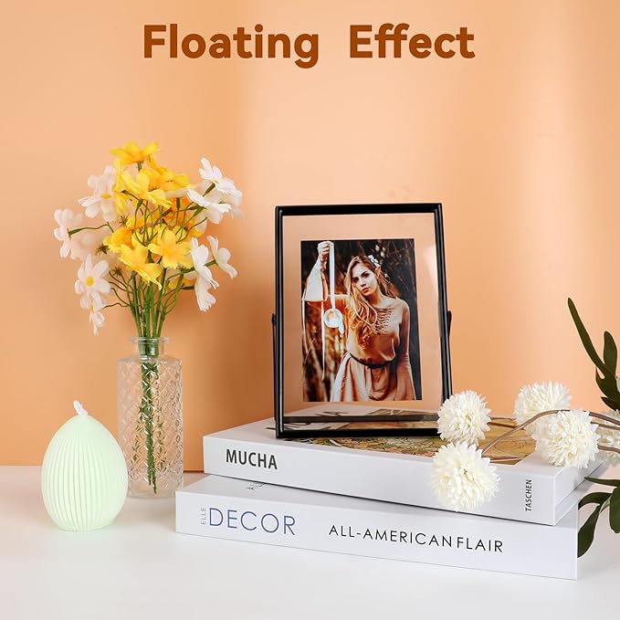 Black Floating Frame (5"x7", Vertical), For Picture 4x6, 3x5, 2x3, Tabletop Shelf Photo Frame, Classy Gift For Festival, Wedding, Home or Office Décor