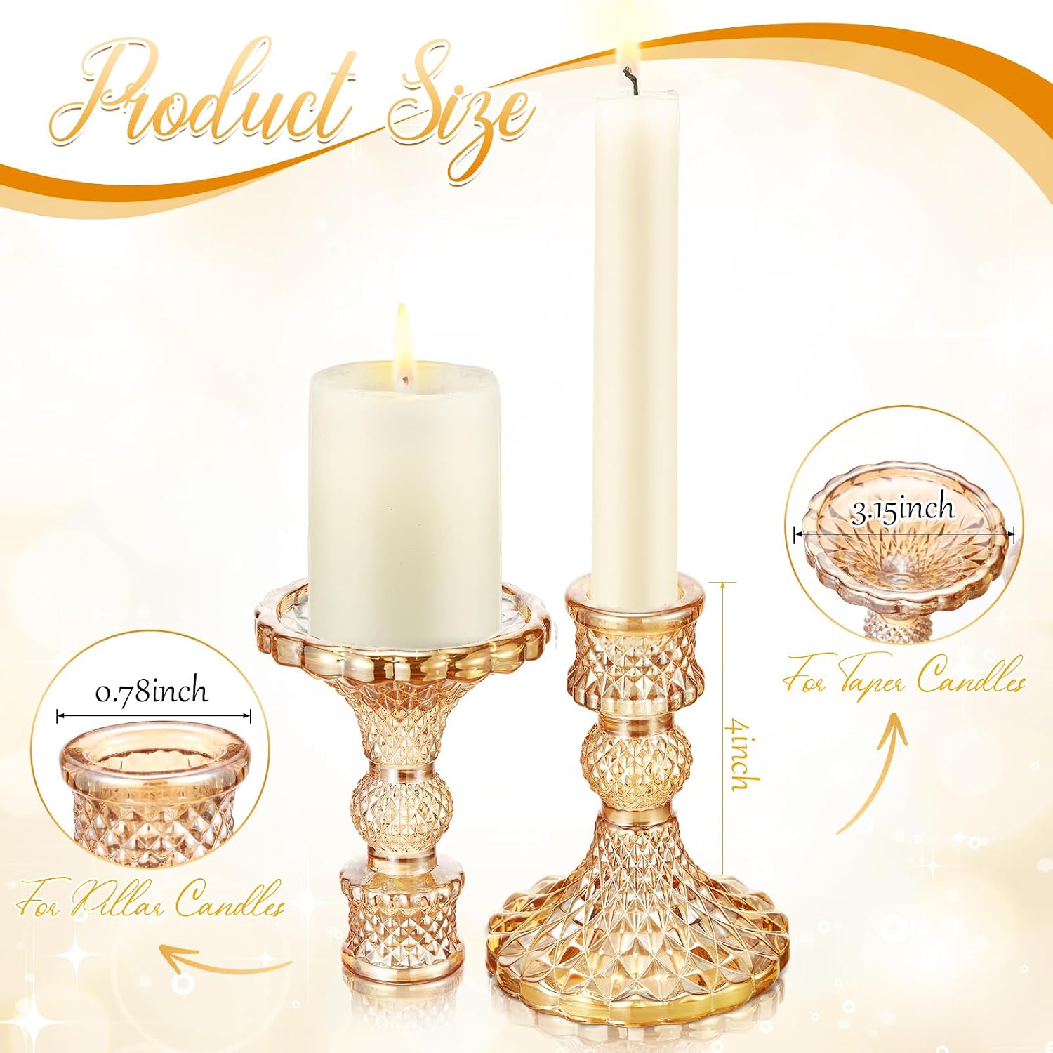 Sieral 24 Pcs Gold Taper Candle Holders 4'' Tall Candlestick Glass Holders Bulk Crystal Decorative Stand Wedding Stick Holder for Anniversary Party Dining Table Festival Decor