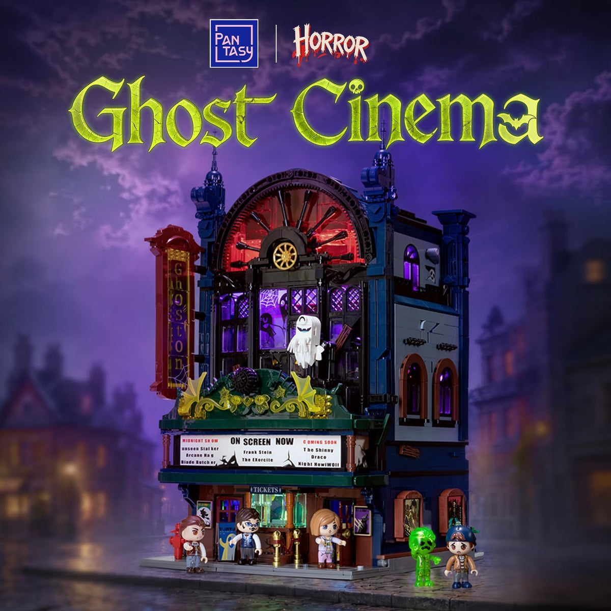 pantasy ghost cinema building set with integrated led shown in use