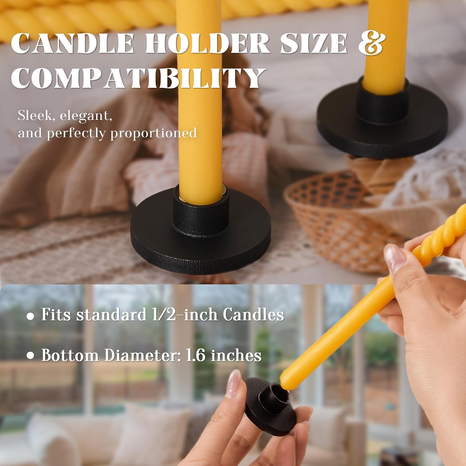 Black Iron Mini Taper Candle Holders for 1/2 Inch Candles – Small, Skinny, Thin Tapered Candle Holders for Chime, Spell, Church Candles – Set of 6