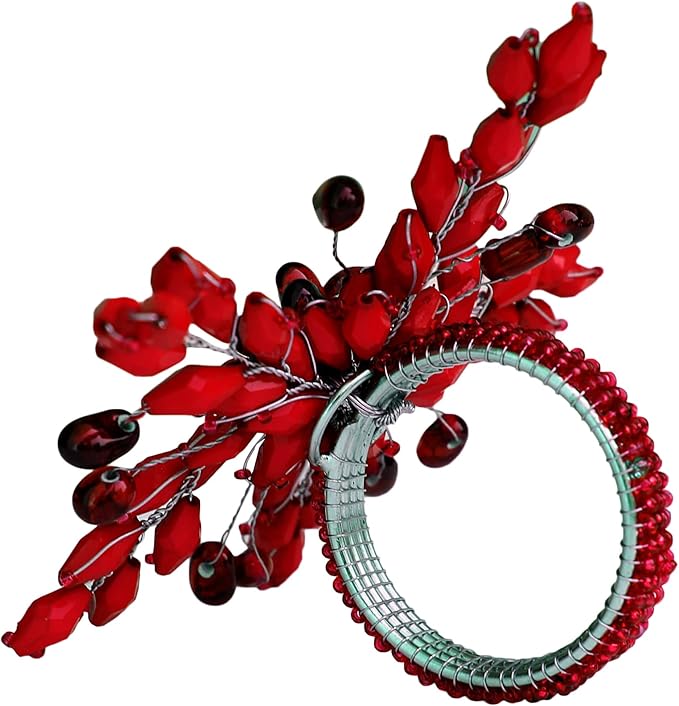 Napkin Rings Set of 12 for Dining Table Decoration Parties Everyday Metal Napkin Holder Leaf Red (Pack of 12)