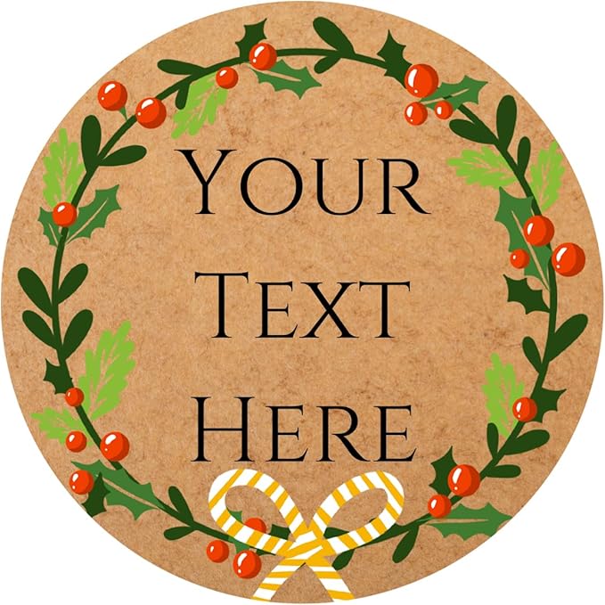 100-1000pcs Custom Stickers Merry Christmas Stickers Personalized Labels Adhesive Xmas Decorative Envelope Seals Stickers for Cards Gift Boxes (Round Kraft -4)