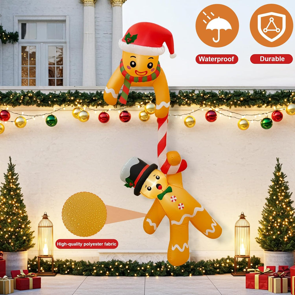ourwarm 7ft christmas inflatable outdoor decoration, climbing gingerbread, close-up detail