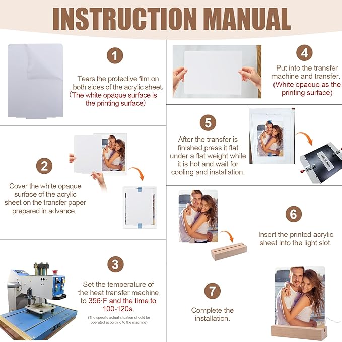 6" x 8"- 4 pcs Acrylic 2 pcs Frame Sublimation LED Acrylic Photo Frames Night Lights Blanks Heart Shape,with Warm Color Light with Wood Stand for Heat Press Machine Printing