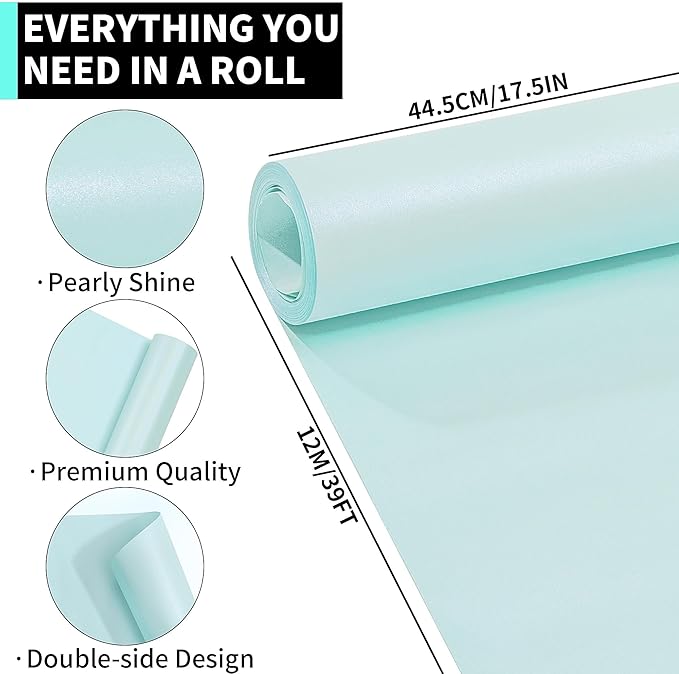 Matte Wrapping Paper Roll - Solid Color Pearly 17.3Inches X 39.4Feet Light Blue Shimmer Gift Wrapping Paper Roll Elegant Lustre Paper for Wedding,Valentine's Day,Birthday, Christmas PAP11LB