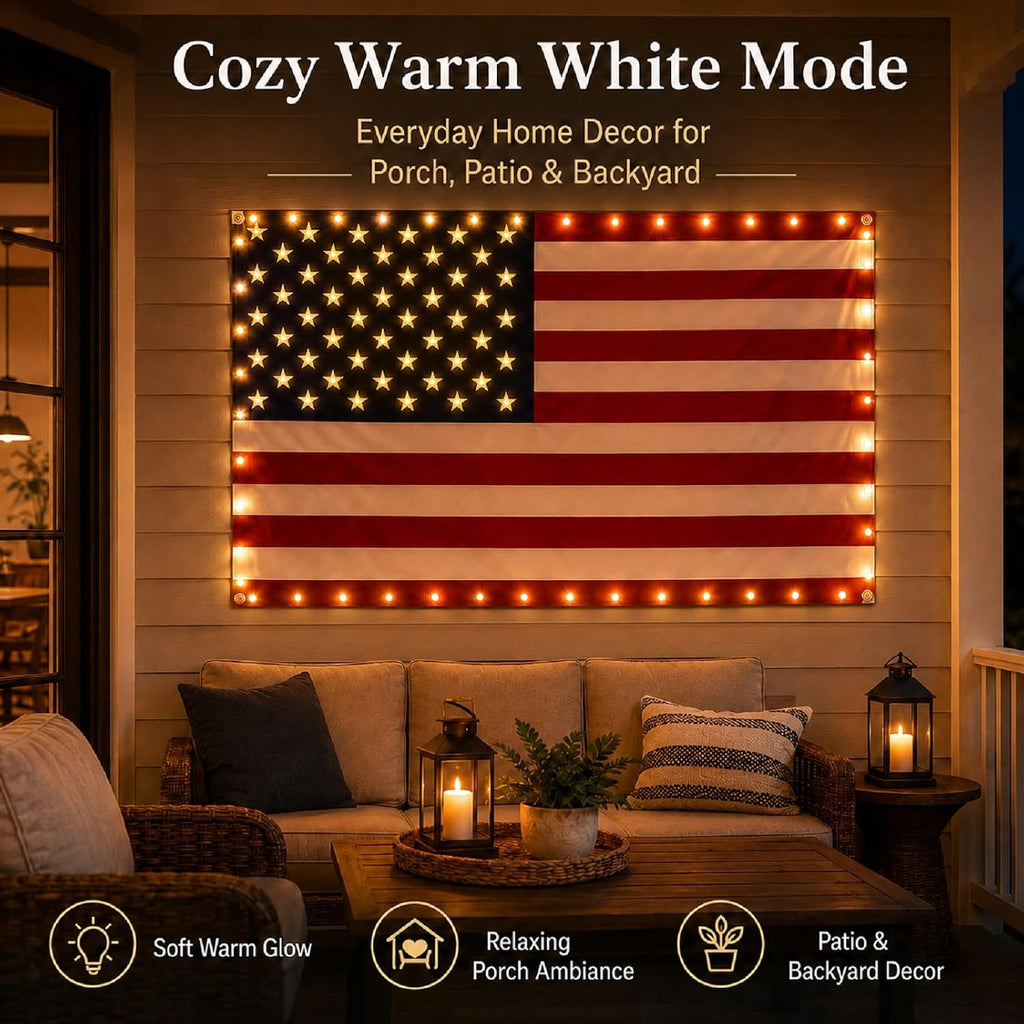 smart lighted american flag 3x5 ft, app control, close-up detail