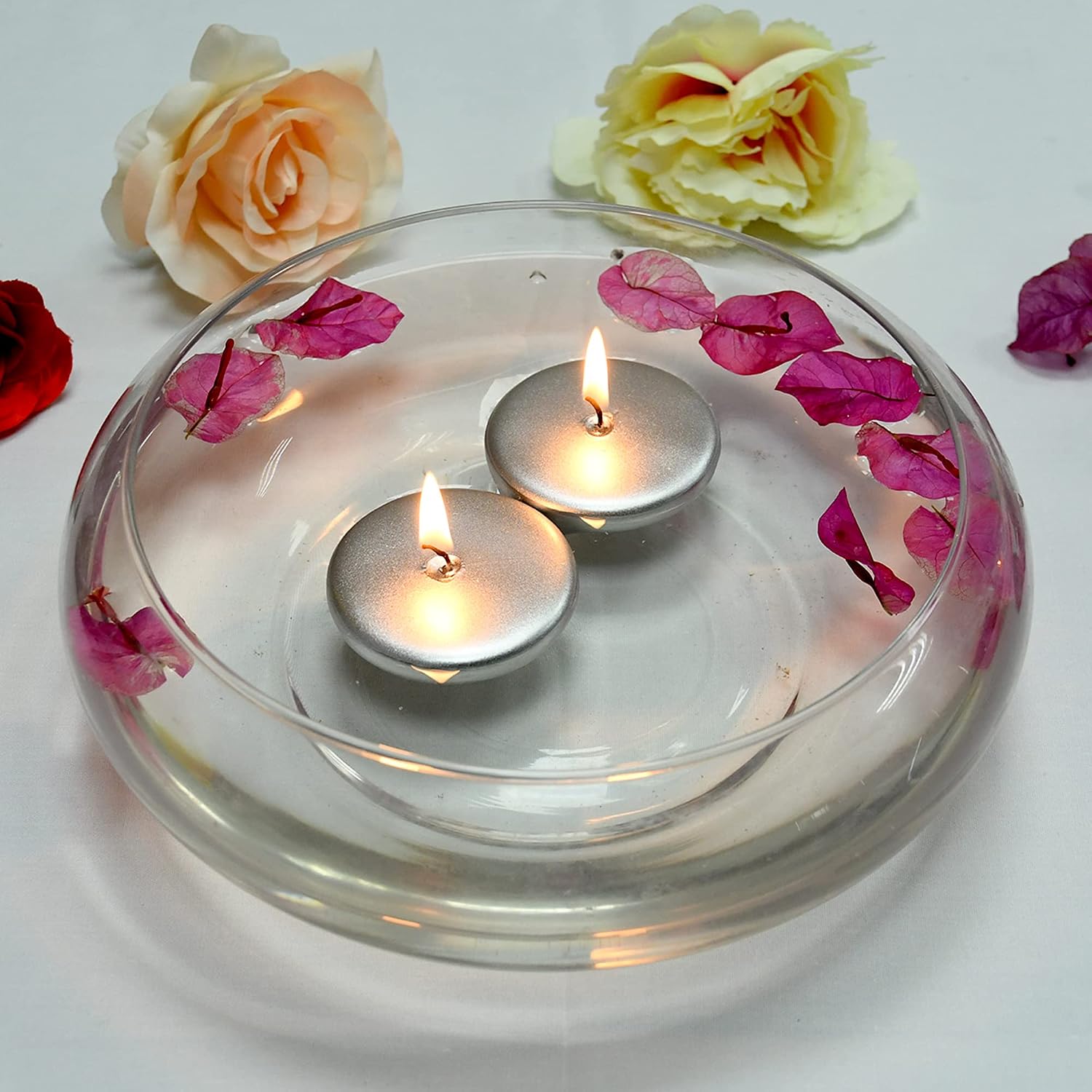 Zest Candle 24-Piece Floating Candles, 2.25-Inch, Metallic Silver