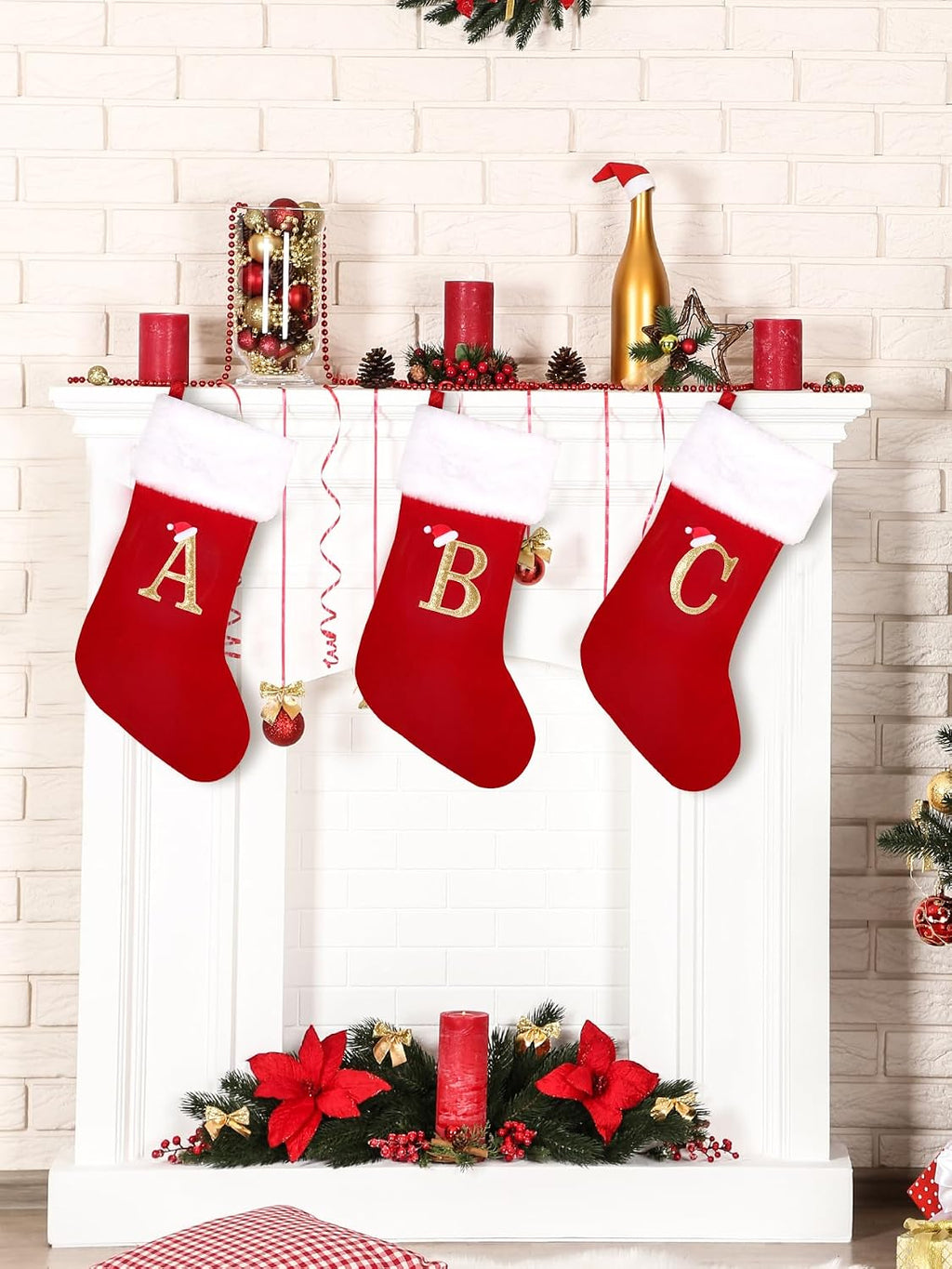 20 Inches Monogrammed Christmas Stockings with Letters,Super Soft Christmas Stockings Large Monogram Stockings Red Letter Stockings for Christmas Holiday Xmas Gift…