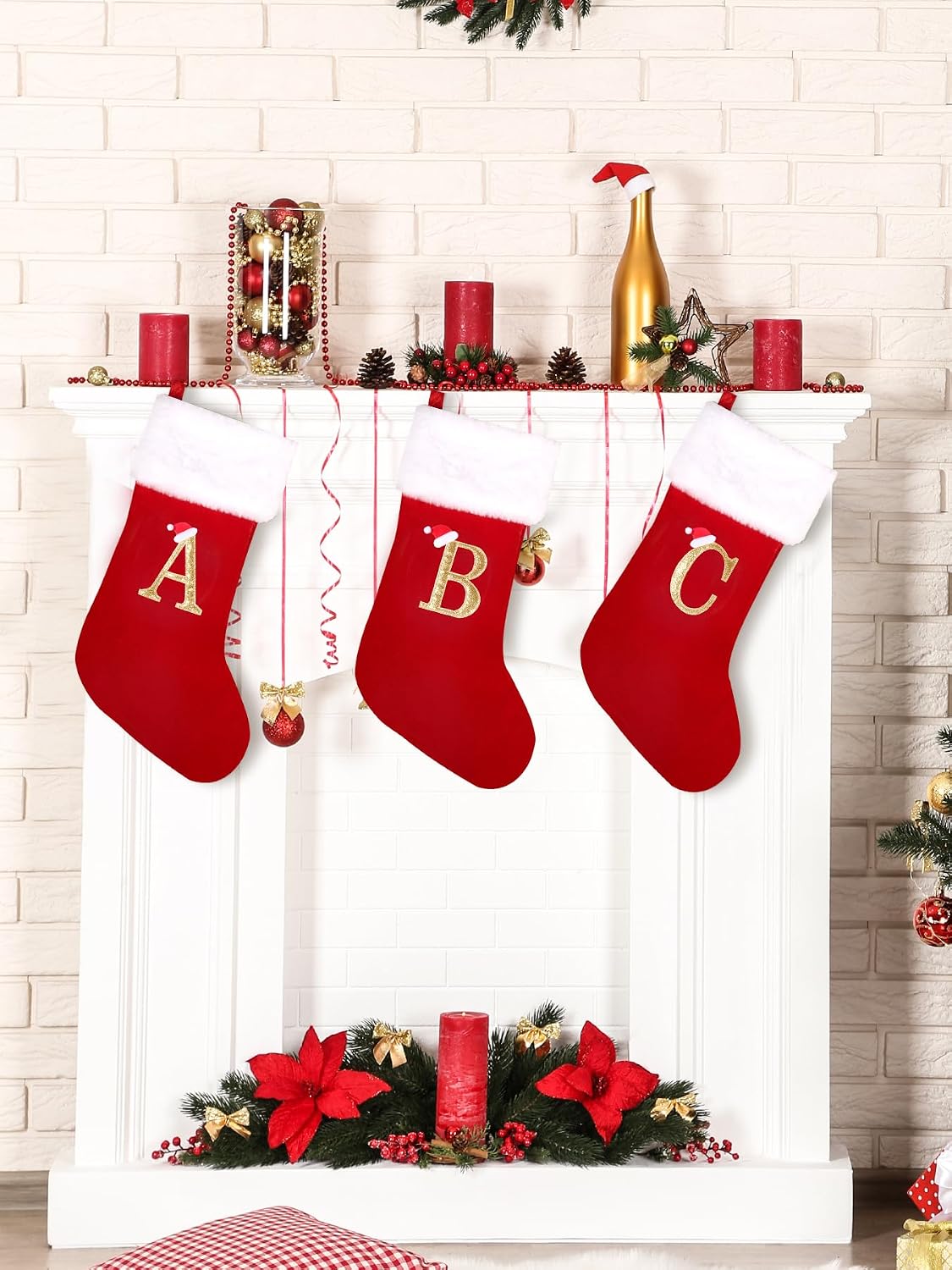 20 Inches Super Soft Plush Monogram Christmas Stockings Xmas Rustic Personalized Stocking Embroidered Letter Decoration for Decor