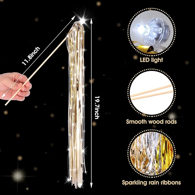 100 pcs Wedding Wands Light up with LED Tinsel Wedding Streamers for Wedding Send off and Greeting Ideal Props for Weddings, Birthday Parties, Christmas Cheerleading Games (Champagne)