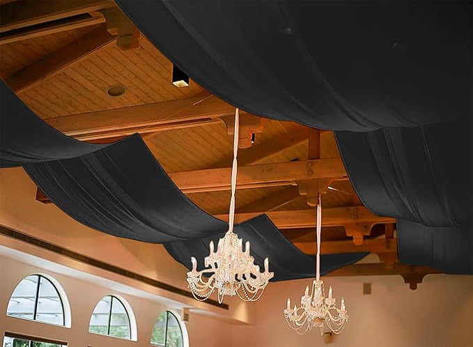 6 Panels Black Ceiling Drapes for Wedding, 5ftx15ft Ceiling Drapes Cheesecloth Sheer Fabric Curtain Wedding Arch Draping Fabric Romantic Ceilings Decorations for Weddings Party Ceremony Stage