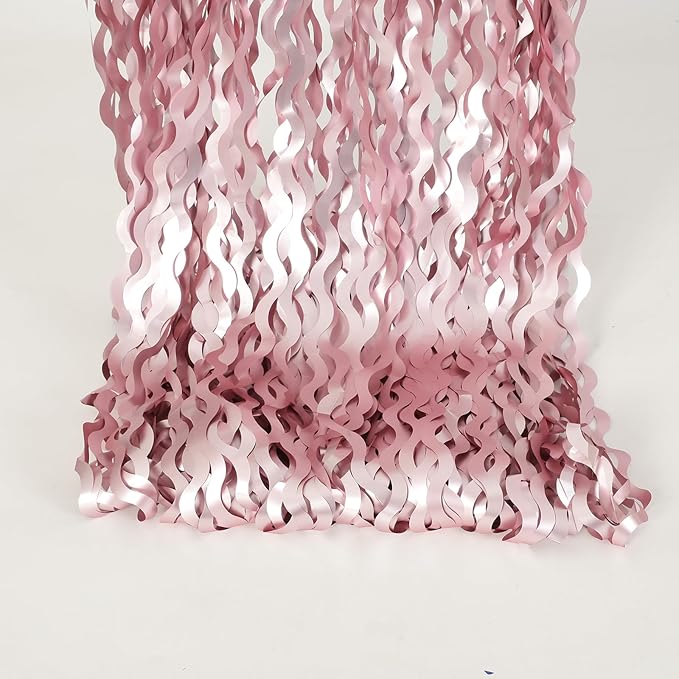 4 Pack 3.3x6.6ft Pink Tinsel Curtain Party Backdrop - Wavy Foil Fringe Curtain Party Streamers for Girl Princess Bachelorette Disco Party Decorations