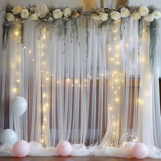 20ft X 10ft White Tulle Backdrop Curtain for Parites, Sheer Backdrop Curtains Fabric Drapes for Wedding Ceremony Arch Party Stage Decorations