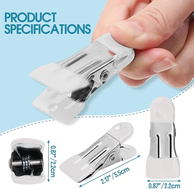 Clothes Pins Heavy Duty 30 Pack - 2.17 Inch Metal Chip Clips, Clothespins for Photo Drying Clothesline Laundry Sock, Bag Clips for Food Kitchen Stainless Steel with Rubber, White