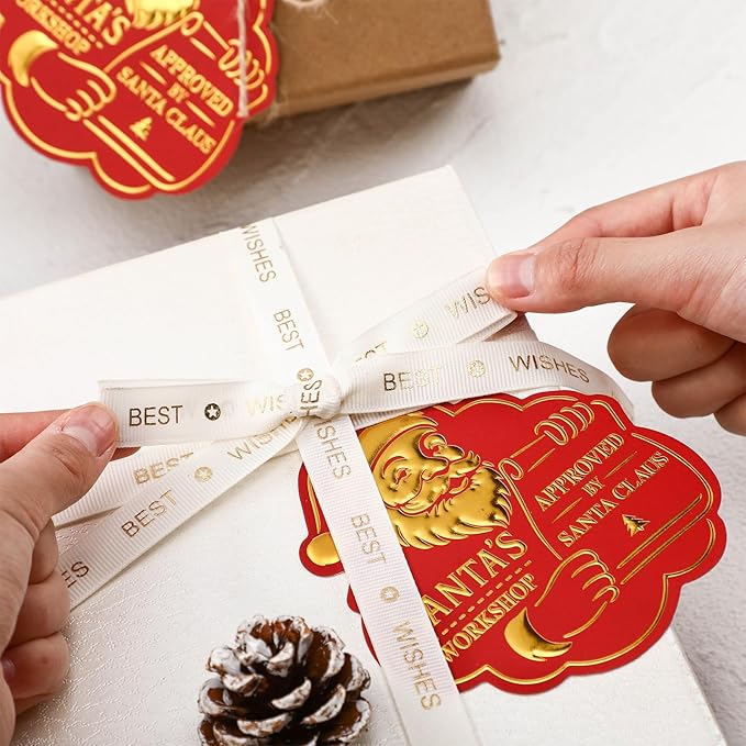 36 Pcs Christmas Gift Tag with String 3D Santa Gift Tag Gold Foil Present from Santa Claus Premium Gold Tags for Kids Christmas Party Decor(Vintage)