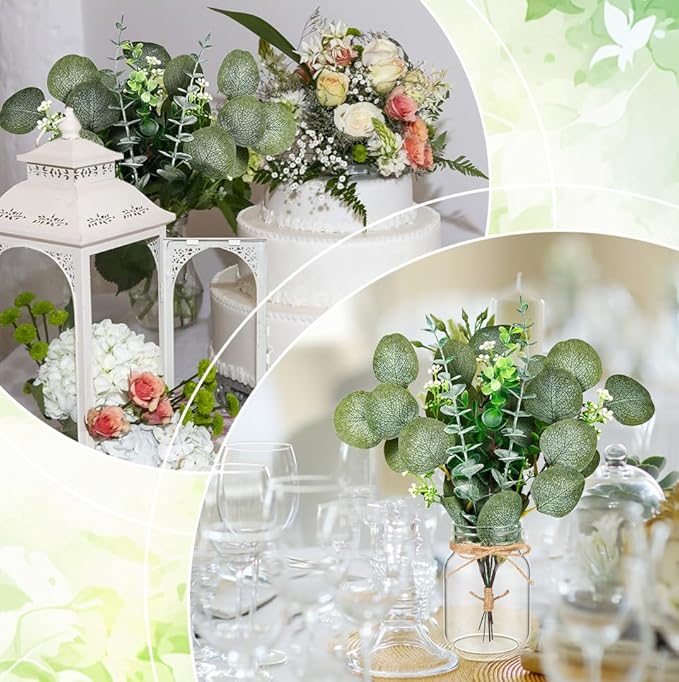 6 Set Centerpiece Table Decorations Mason Jar Table Centerpiece with Flower Mason Jar Wedding Centerpieces Vases Decor for Reception Engagement Party Bridal Shower (Eucalyptus)