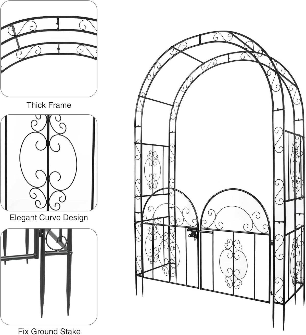 84in High Metal Garden Arbor with Gate, Heavy Duty Wide Garden Arch, Metal Ar...