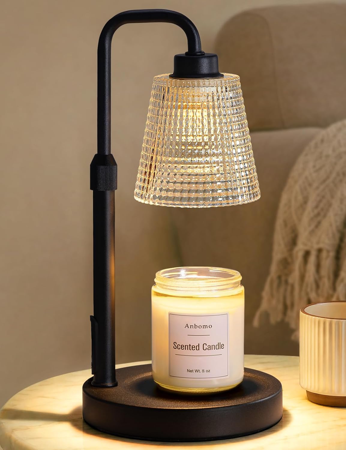 Candle Warmer Lamp with Timer Dimmable, Wax Warmer for Scented Jar Candles, Adjustable Height Candle Lamp for Home Decor, Birthday Gifts for Women Mom House Warming Gifts, Black