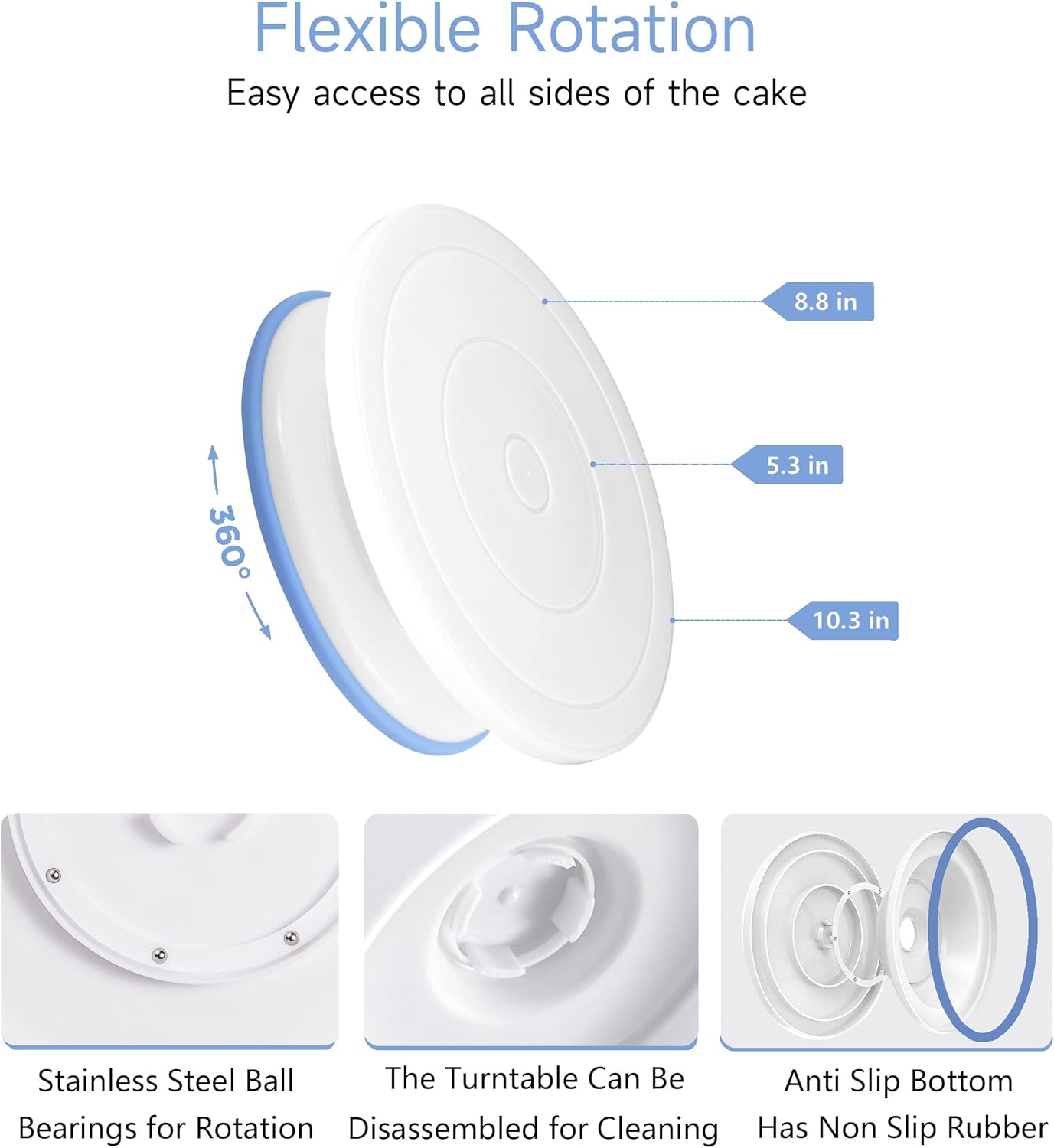 Cake Decorating Supplies Kit with Ebook, Cake Turntable for Decorating, 64 Icing Ping Tips, 32 Piping Bags,3 Icing Scrapers, 2 Spatulas, 14 Fondant Mould, Cake Leveler for Baking Beginners(Blue)
