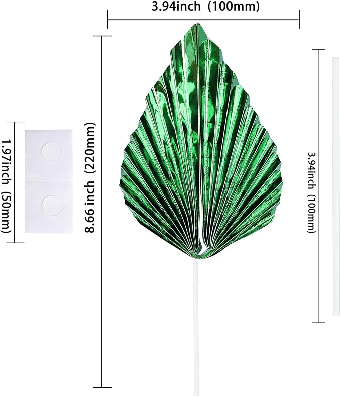 Ephlyn 6Pcs Paper Palm Leaves Fan Cake Toppers Palm Leaf Fan Cake Picks Craft DIY Fan Cupcake Toppers Palm Spear Leaves Cake Decorations for Baby Shower Wedding Birthday Party Supplies Bright Green