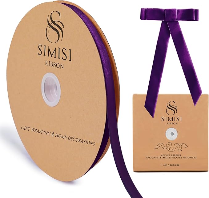 Purple Velvet Ribbon 3/8'' 25 Yards for Christmas Tree, Gift Wrapping, Flower Bouquet, Wreath Decorations, Bow Making