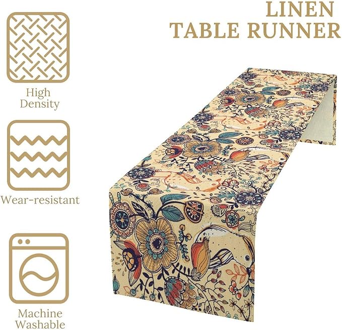 Vintage Paisley Table Runner, Boho Beige Paisley Flower Leaves Print Table Runner for Home Party Patio Indoor Outdoor, 13x90inch