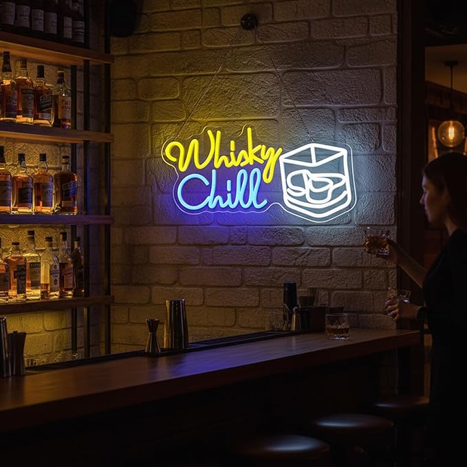 Whisky Chill Neon Sign,Neon Signs for Wall Decor,Whisky Bar Sign,LED Neon Light for Wall Decor,Dimmable Whisky Light Up Signs for Home Bar,Party,Neon Bar Sign for Man Cave