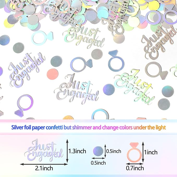 230PC Just Engaged Confetti for Engagement Party Decorations, Wedding Tables, Ring Scatters - Iridescent Themed Bridal Shower, Bachelorette, Hen Party Decor