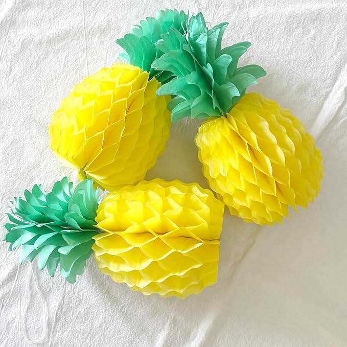 8inch Paper Pineapple Honeycomb Decorations 8pcs Tissue Party Pineapple Centerpieces Hanging Pineapple for Table Decor for Summer Tropical Hawaiian Beach Decor