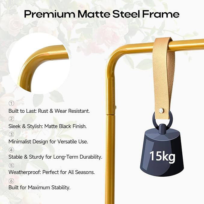Wedding Sign Stand - Adjustable Wedding Sign W/Design Bundle & Leather Sign Hanging Straps, Durable Metal Easel Stand for Wedding Welcome Signs, Seating Charts, Ceremony & Reception Decor (Gold)