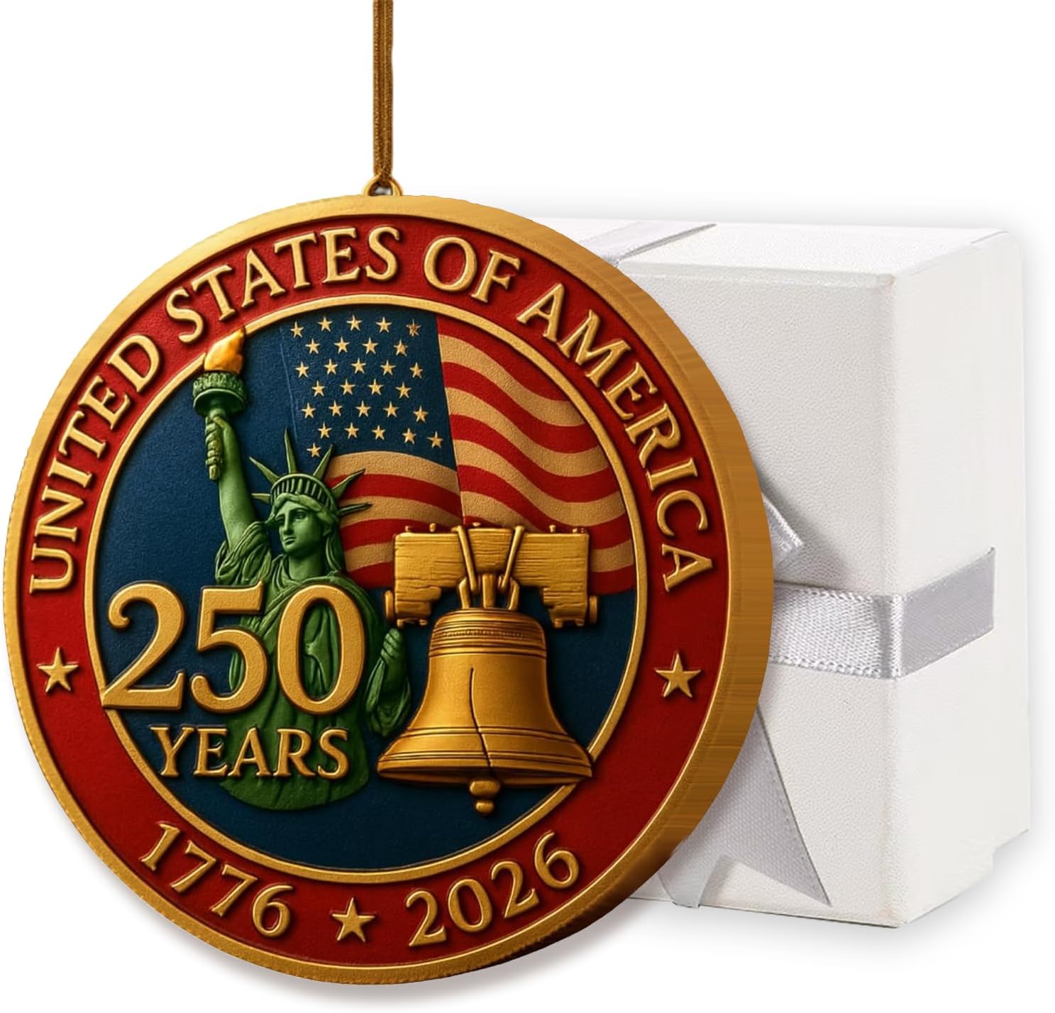 United States 250th Anniversary Ornament 1776 2026 Patriotic Liberty Bell Decoration America 250 Commemorative Ornament Vintage USA 250th Celebration Christmas Ornament