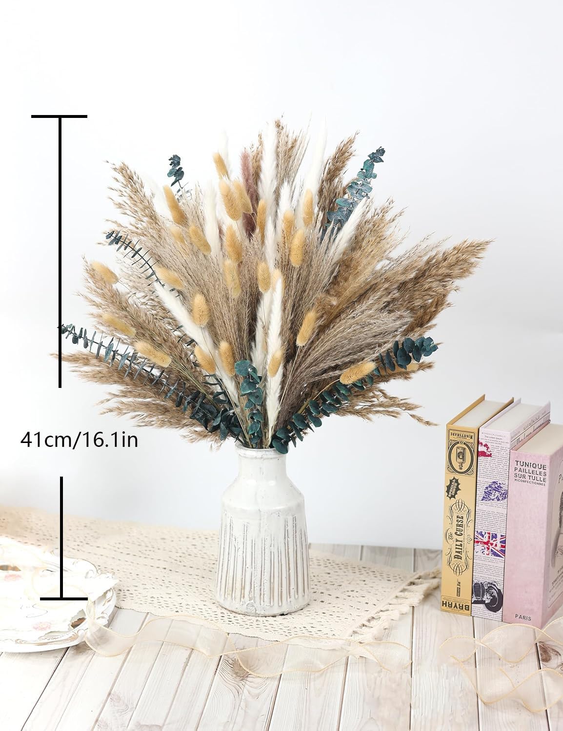 xin's convey 120 PCS Dried Pampas Grass, Dried Flowers, Reed Grass Bouquet for Bohemian Flowers Home Table Wedding Decoration, Rustic Farmhour.(Light Brown)