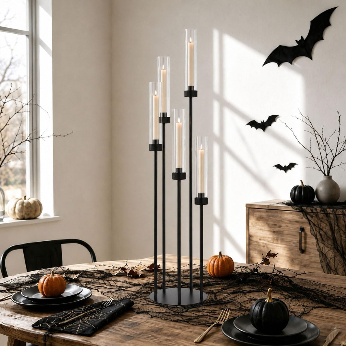 39.8'' Black 5 Arm Candelabra Candle Holder Centerpiece with Acrylic ...