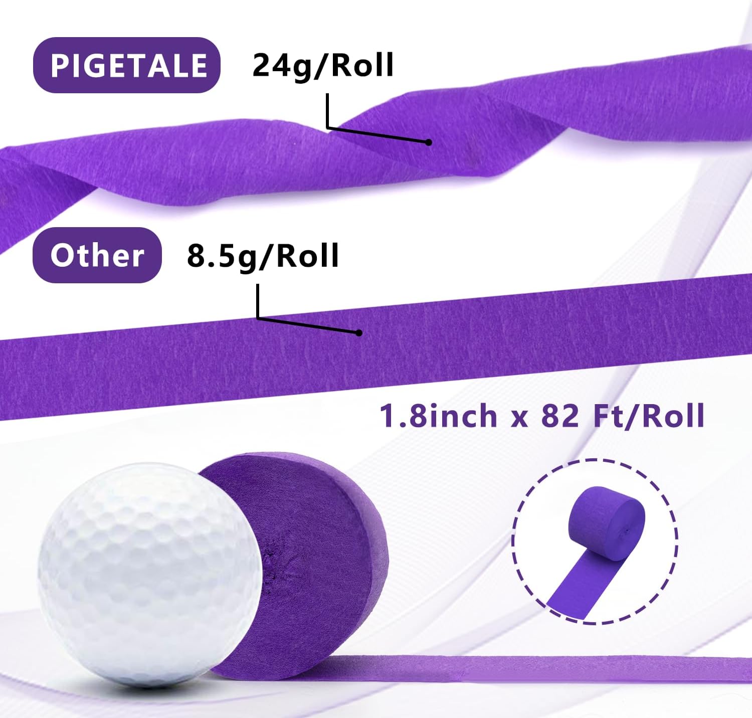 PIGETALE Crepe Paper Streamers 4 Rolls 328ft, Pack of Unique 3 Purple and White Party Streamer for Birthday Wedding Ceremony Baby Shower Party Decorations DIY Supplies Art Crafts (1.8Inch x 82Ft/Roll)