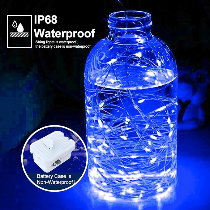 pozzolanas 24 Pack 7ft Waterproof LED Fairy Lights - Battery Operated String Lights with 20 LEDs for Home, Mason Jar, Party, Wedding, Halloween, Christmas Decorations (12 Purple & 12 Blue)