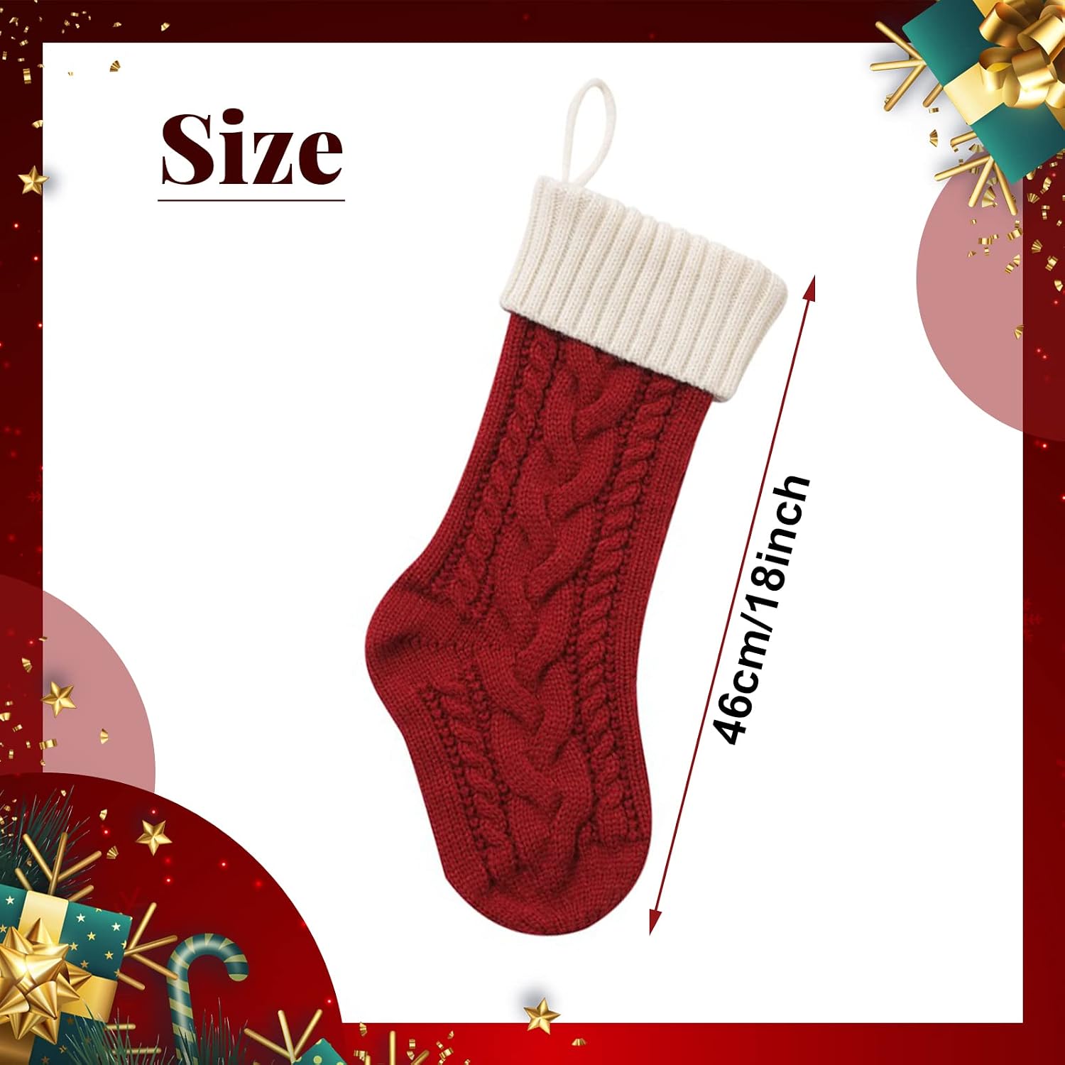 SearchI Personalized Christmas Stocking, 18 Inches Large Custom Family Christmas Stocking with Names Customized Knit Embroidered Xmas Stockings Initial Knitted Fireplace Hanging Stockings (6 Pcs)
