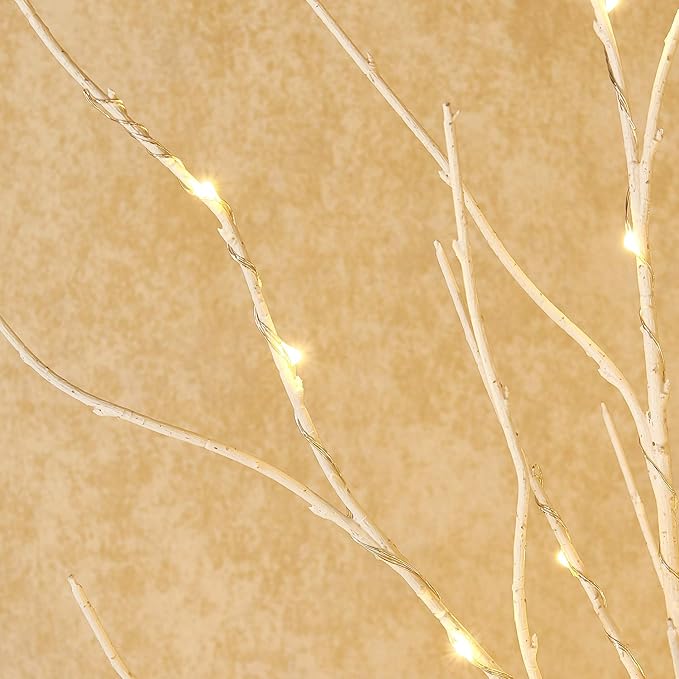 Fudios Lighted Branches with Timer Battery Operated 30IN Tall Birch Twig Lights for Vase 100 LED Outdoor and Indoor Holiday Winter Decor 2Set