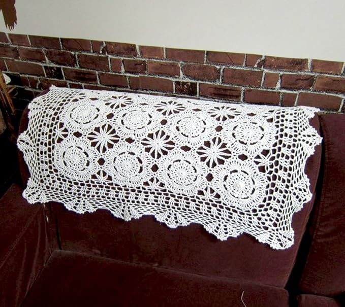 Cotton Handmade Crochet lace Table Runners Rectangular Tablecloth Doilies Doily Table Dresser Scarf Décor,19x23Inch,White
